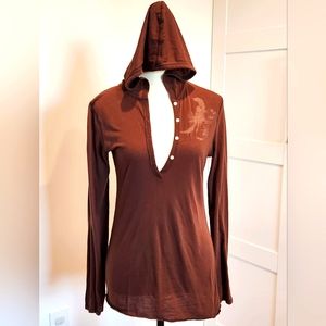 GAP ~ Women's M Brown Hooded Long-sleeved Sheer Shirt EUC
